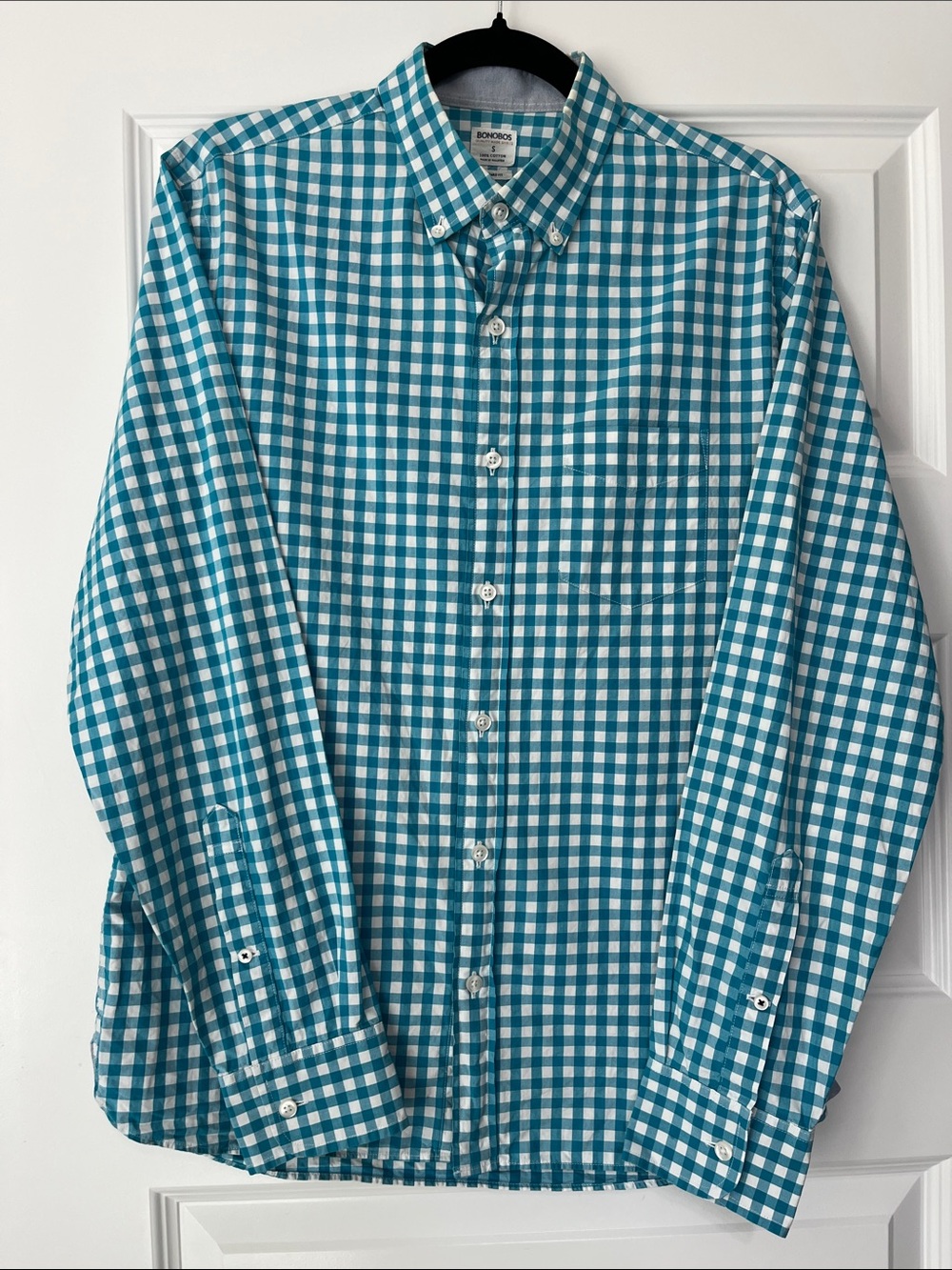 Bonobos Teal and White Gingham Button-Down Shirt